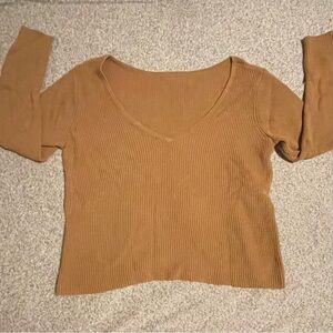 Banana Republic Women's Tan Ribbed V-neck Back Sweater
